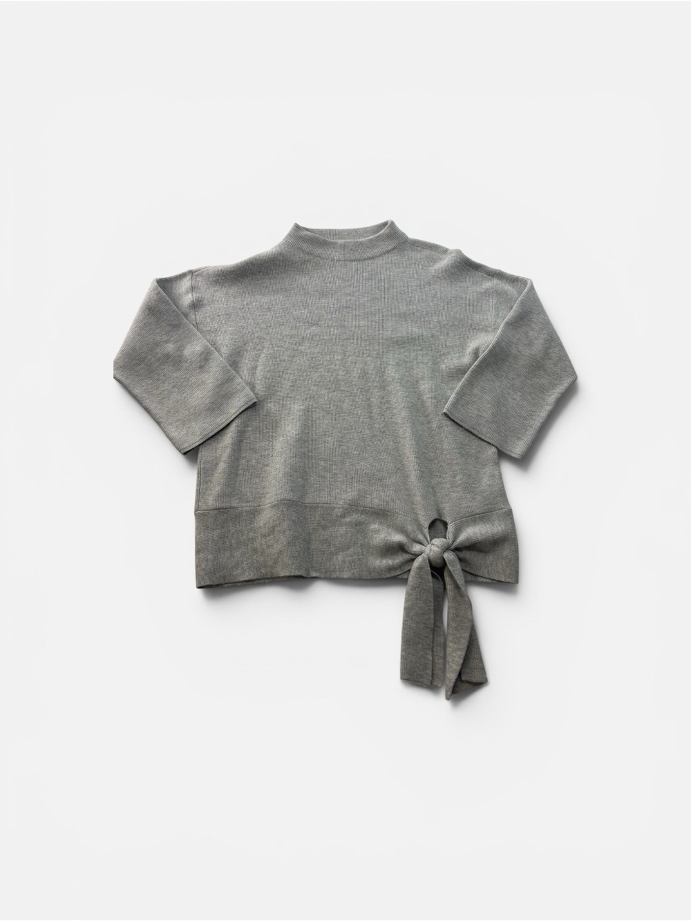 Chicos Sweater Gray Tie Waist Mock Neck Women’s Size Medium 1 Soft Ribbed Top‎